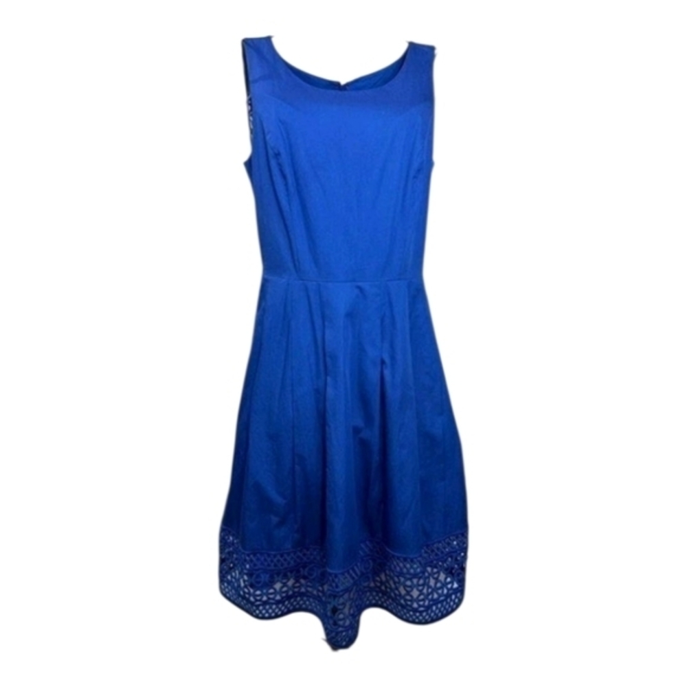 Talbots A-Line Dress Womens 6 P‎ Petite Blue Embroidered Sleeveless